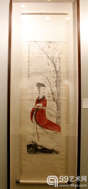 傅抱石《红衣仕女》135.5x39.5CM  估价RMB：4,800,000-6,000,000