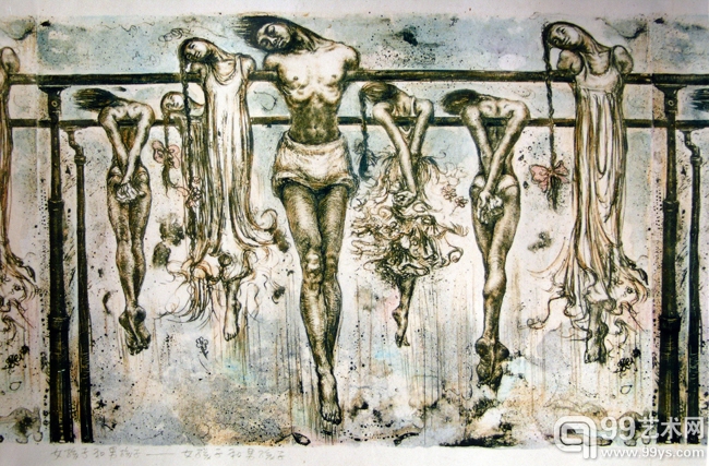 肖戈作品：男孩子，女孩子（局部，石版三联画，1994年，北京）