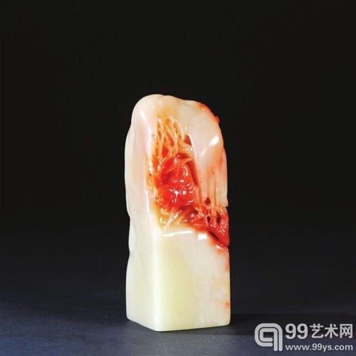 第一届寿山石专场藏品林东作踏雪寻梅方章，芙蓉石，9.5cm×3.4cm×3.4cm，成交价95000元