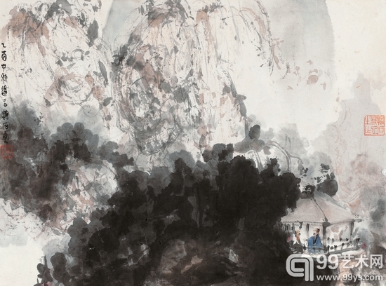 傅抱石(1904-1965)《山亭旧话图》 镜心 设色纸本 1945年作 34×46 cm. 成交价 RMB:2,185,000