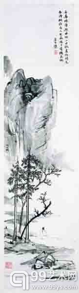 千寻峭壁疑无地，1930年代，137×35cm，水墨纸本