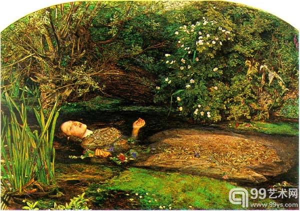 约翰·埃弗里特·米莱斯（John Everett Millais）的《奥菲莉娅》（Ophelia）（女子名, 莎士比亚作品中人物名）