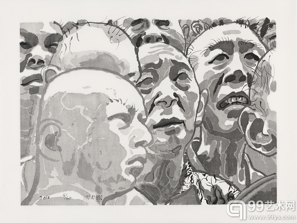 Fang Lijun （方力钧）无题 (人群中的男人)Untitled (Men in Crowd)