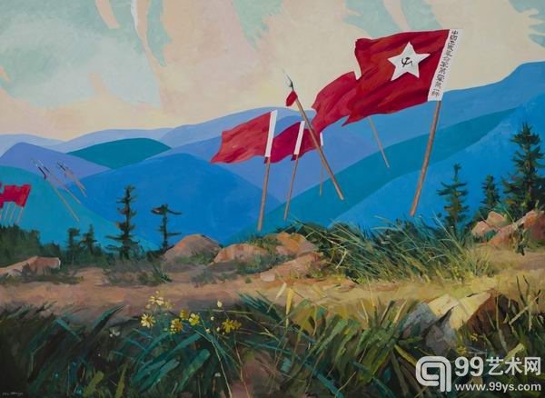 岳敏君  向井冈山进军_Marching to Mt. Jinggangshan_300x200cm_布上油画_Oil on canvas_2012