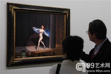 巴黎大皇宫呈现的爱德华·霍珀回顾展现场展出作品，1941，《杂耍表演》（以裸女为主要特征的表演）