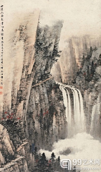 黄君璧-《峡谷单骑》-镜心--105×59.5cm.-1943年作