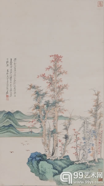 张大千 仿曹云西法山水 设色纸本 立轴 1944年作