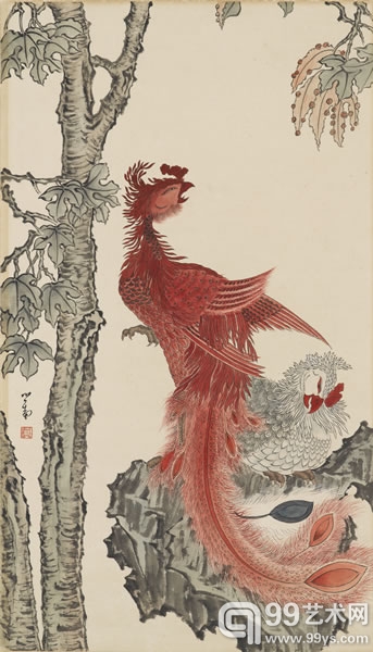 溥儒 《梧桐栖凤》