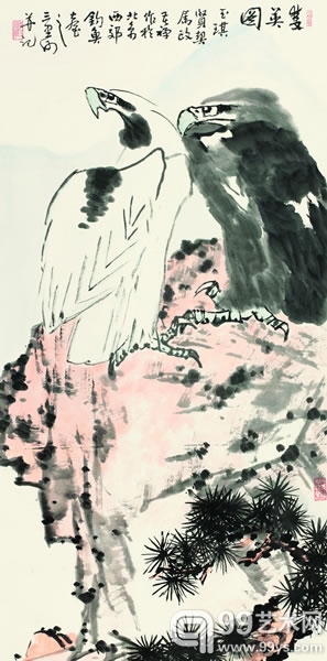 李苦禅《双英图》139×68cm