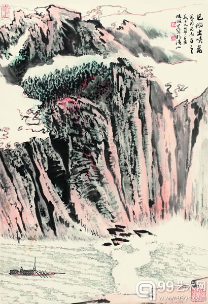 陆俨少《巴船出峡》68×46cm