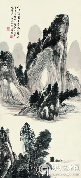 黄宾虹《轻舟过峡》96×44cm