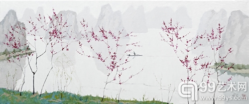 厐均  《花间－渔舟》  布面油画