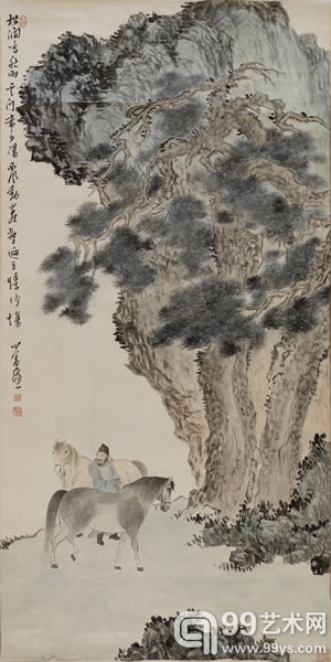 溥儒  松涧牧马 镜片 设色纸本 129×64cm