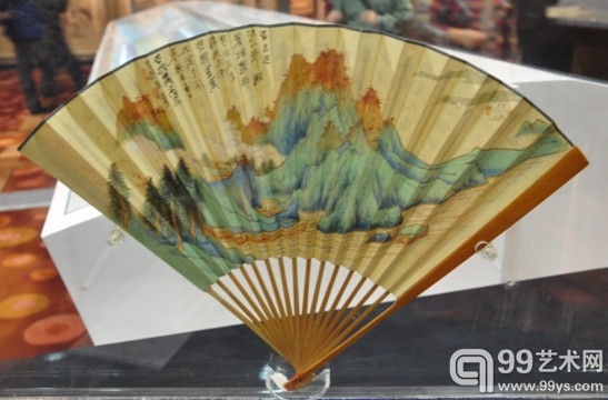 张大千 叶恭卓 《金碧山水-行书成扇》