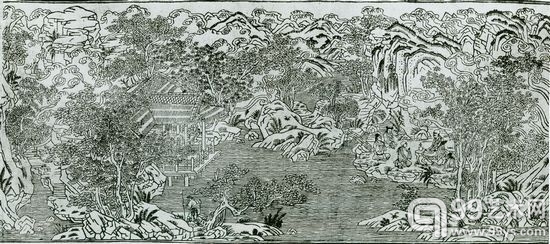 公元十世纪（约七十年代）御注三藏佛经《秘藏诠》的木版山水画插图