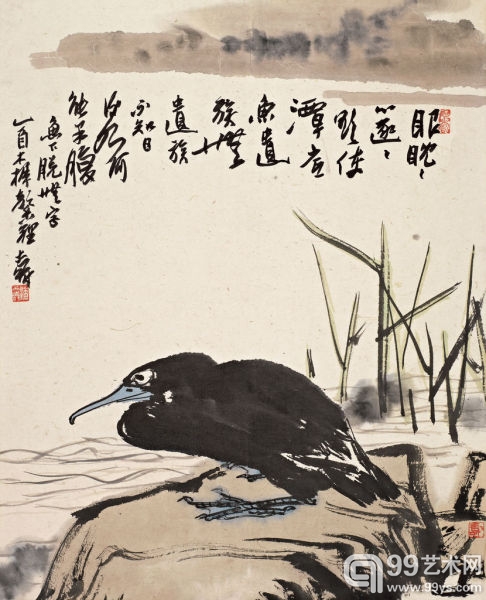 潘天寿-《鱼鹰》-镜心-63.5×51cm.-1945年作