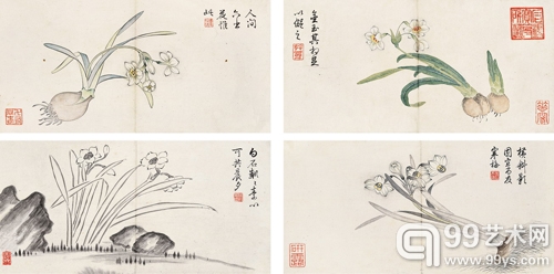 乾隆 水仙图册 设色纸本 14×27.5cm×4