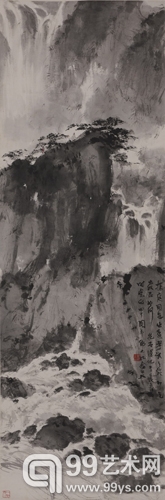 傅抱石 飞泉图 1961年作 水墨纸本 145×46cm