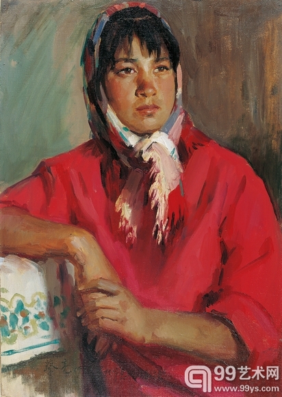 蔡亮 《红衣女子》 油彩画布 52×37cm
