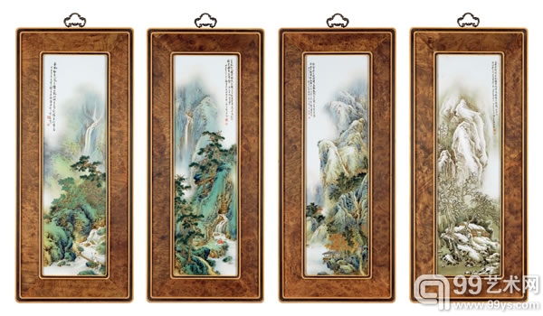 李小聪  粉彩“春、夏、秋、冬”瓷板一组  74×21cm.*4