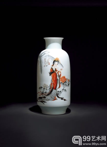 夏忠勇  墨彩描金“贵妃戏鹦”瓶  高 49.5cm
