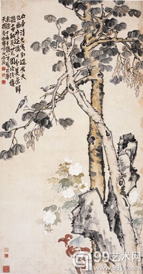 说明：张叔良上款，褚德彝题诗堂。诗堂：32.5×82cm   画心：149.5×82cm