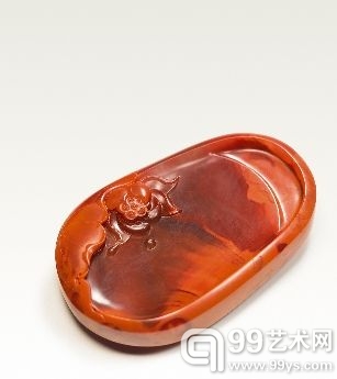 苏州玉雕名叶清作品 南红玛瑙“清荷砚台”