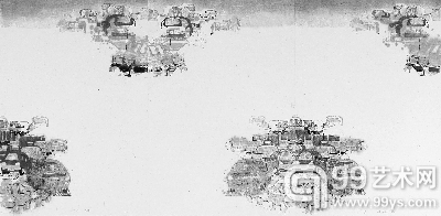 　叶琛的国画作品《我们的城市――堵车》，运用中国山水画的留白，表现出城市生存“堵”的面貌。