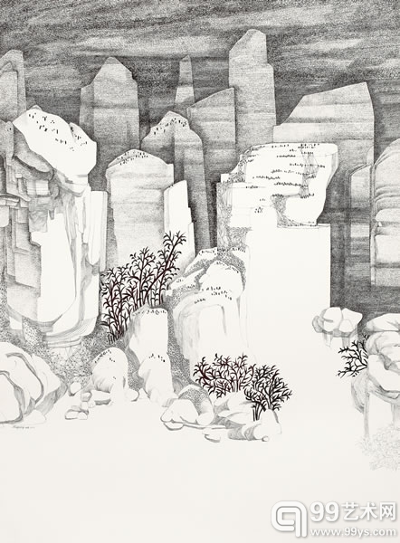 孟丽萍 当代山水no.4纸上钢笔和彩色墨水 2008年