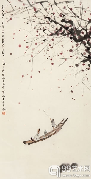 傅抱石  西风吹下红雨来  