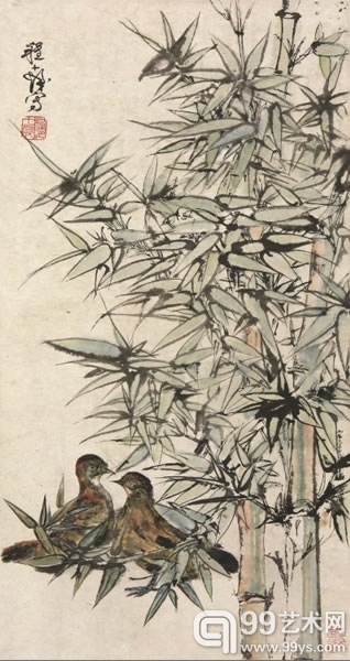 程十发  竹影情趣 