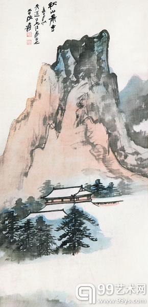 张大千 秋山萧寺   