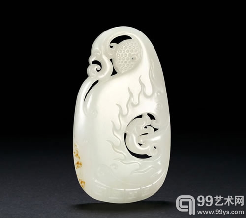 中国玉石雕刻大师蒋喜作品  和田玉籽料龙凤呈祥佩