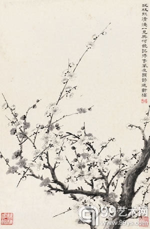 Lot884 陶冷月 墨梅 镜片 水墨纸本 45×29cm 约1.2平尺