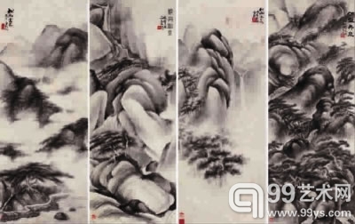 吴湖帆《仿古山水四屏》