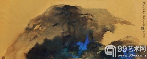 张大千 五亭山色·行书风蝶七律 62×126cm