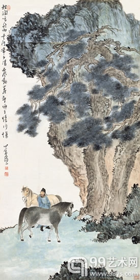 LOT 1136 溥儒 松涧牧马图 设色纸本 