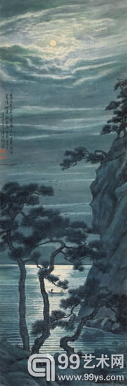 LOT 887 陶冷月 寒岩松月 设色纸本 1931年作