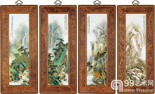 Lot557 李小聪 粉彩「春、夏、秋、冬」瓷板一组 局部