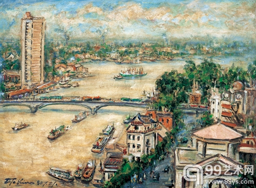 LOT 1529 林达川 珠江大桥 油彩 画布 54×73cm 1980