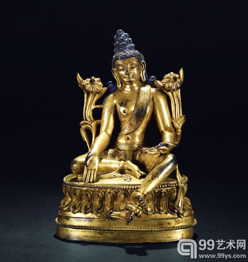Lot321 明 铜鎏金观音坐像 高 17.2cm