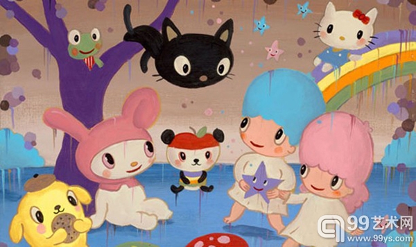 Gary Baseman,  Garden of Sanrio Delights, acrylic on wood.jpg
