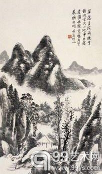 黄宾虹 秋山雨霁图 设色纸本 立轴 131.5×67.5cm