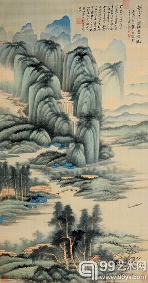 张大千 烟江叠嶂图 129.5×67.0CM 立轴 设色绢本