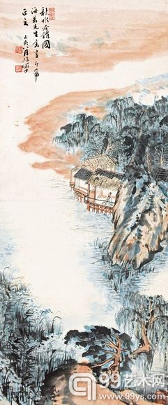 陆俨少 秋水吟馆 84.0×35.0CM  立轴 设色纸本