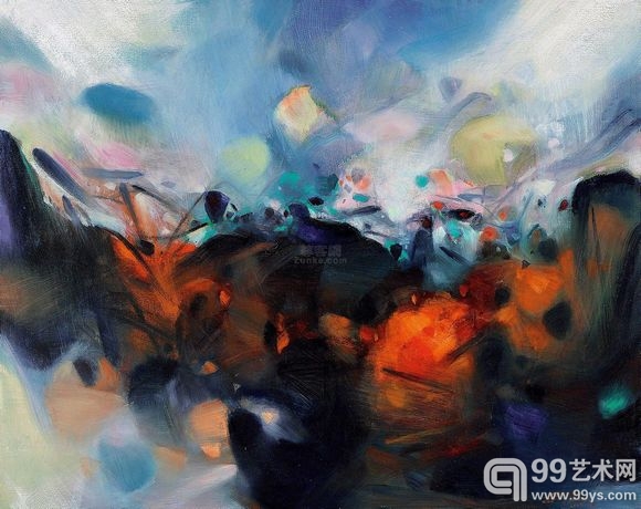 朱德群 橘黄的笔迹 162.0×130.0CM  油彩 画布