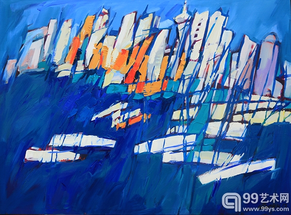 奥克兰城市和帆船_120x166cm_布面油画_2012