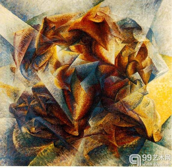 翁贝托·博乔尼1913年作品《玩足球者的物力论》