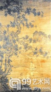 图为：戴进《松下观画图》中堂（绢本，185.3㎝×103.6㎝）