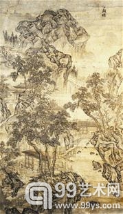 图为：文徵明山水中堂（纸本，175㎝×100.5㎝）